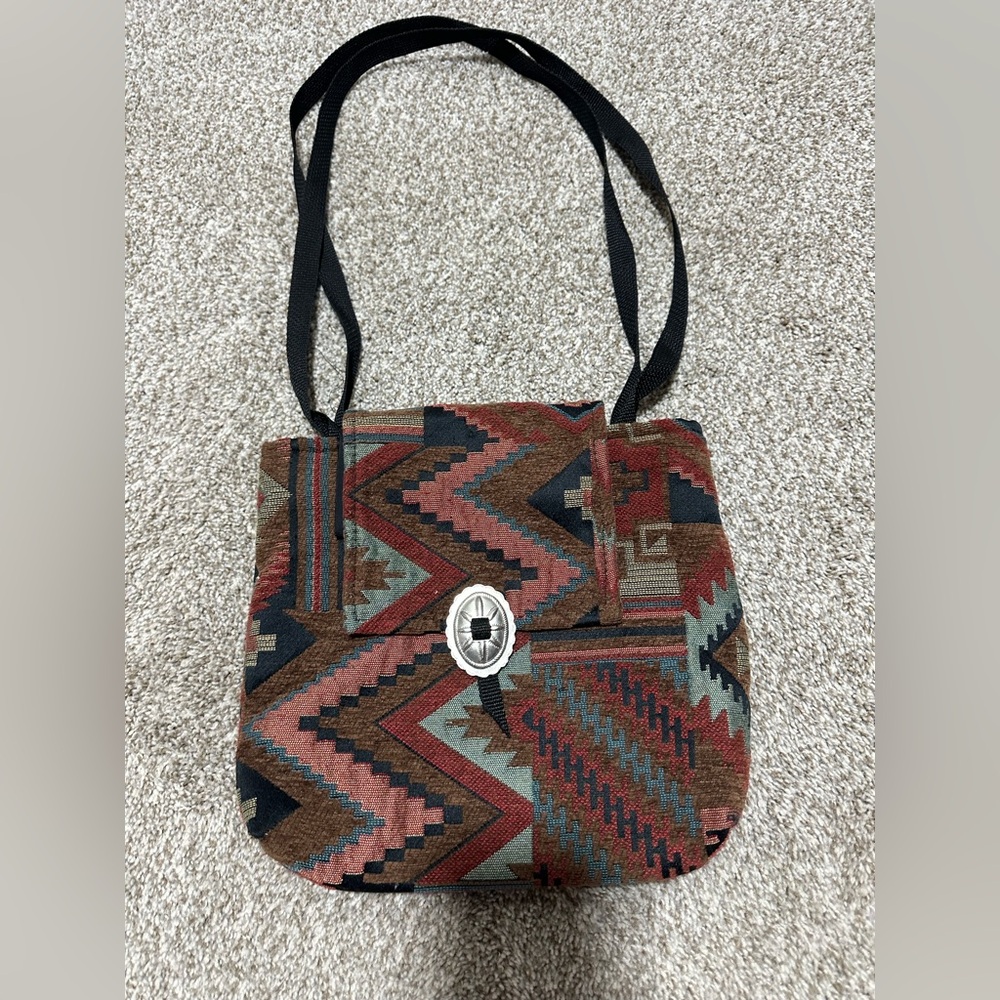 Bohemian Red and Brown Zigzag Shoulder Bag